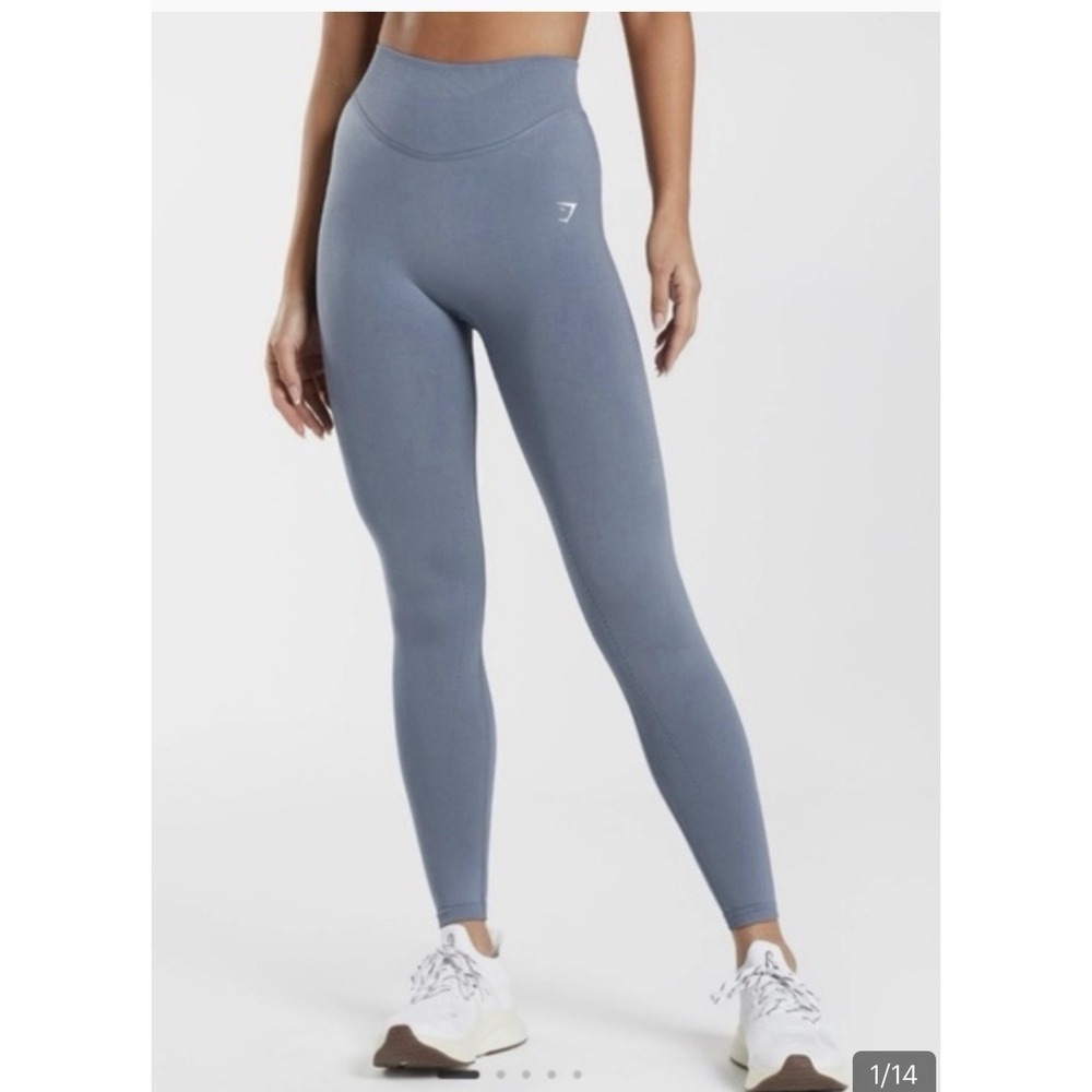 Gymshark High Rise Sweat Seamless Leggings in Evening Blue Size Small